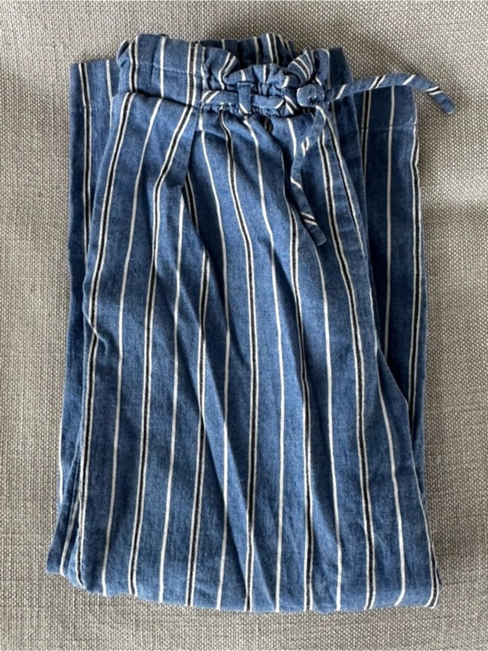 Zara Kids Blue Striped Linen Blend Paperbag Pants | Size 8 (134/140)